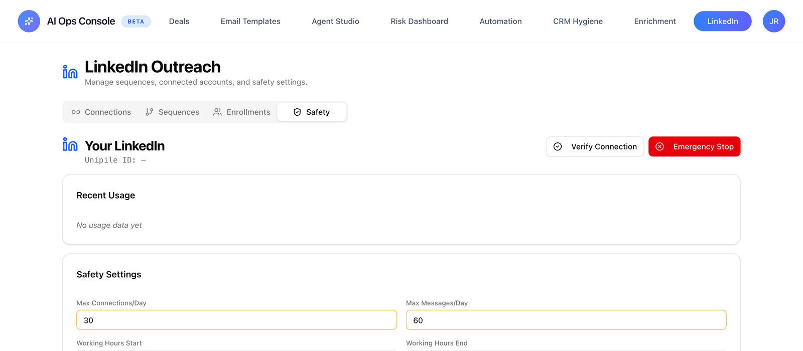 LinkedIn safety · daily limits, cadence